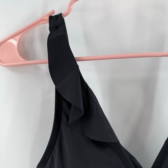 La Blanca Swimsuit Size 8 NWT One Piece Island Goddess Ruffle Surplice Black - Picture 7 of 16
